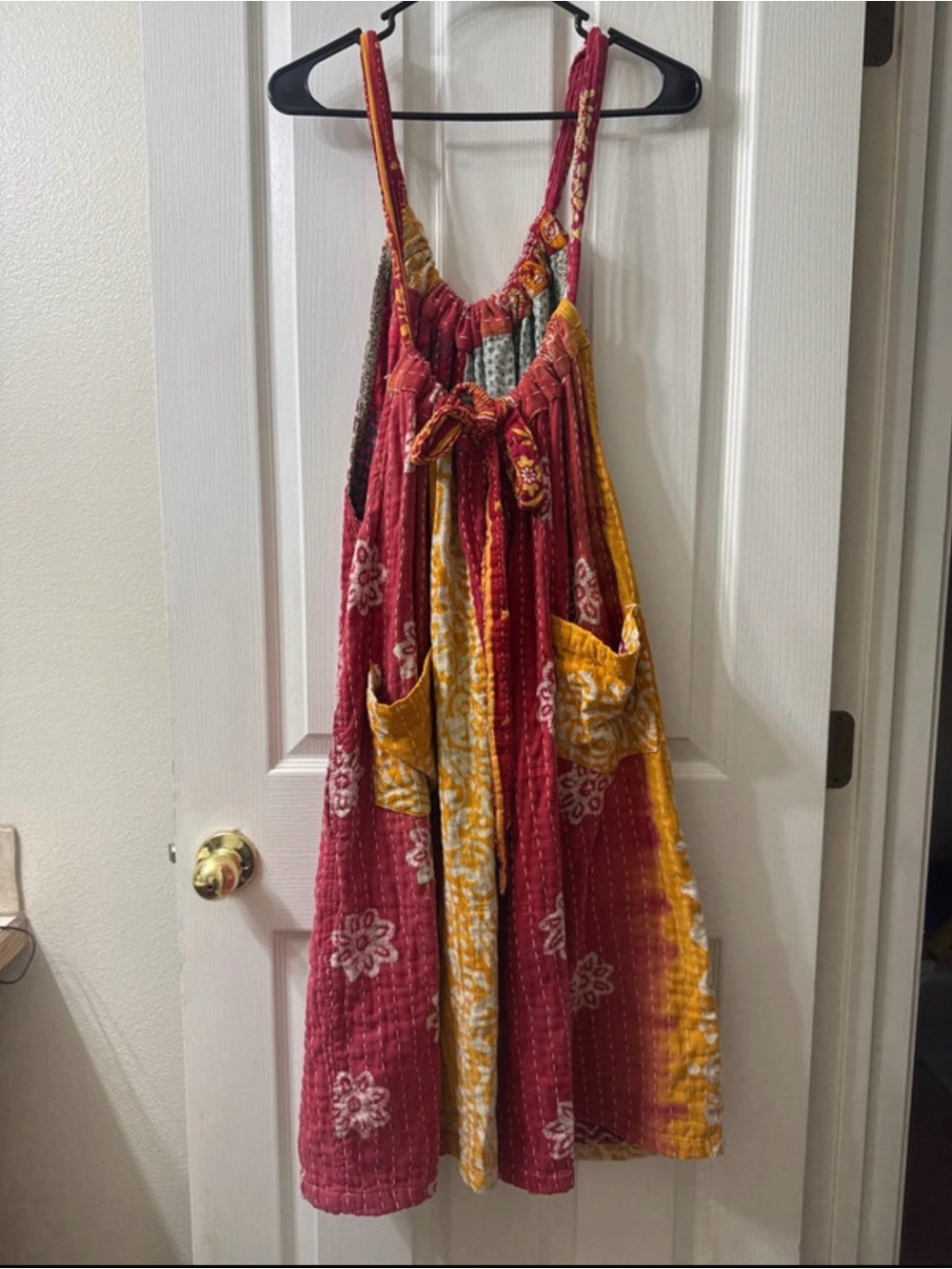 Women’s Red and Yellow Boho Patchwork Shorts Romper